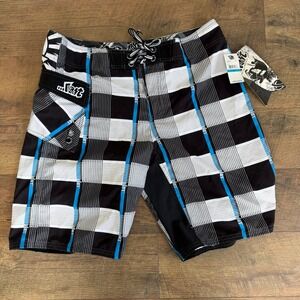 Lost Enterprises Stiffy Board Shorts Mens 36 Blue Black Vintage Y2K NWT